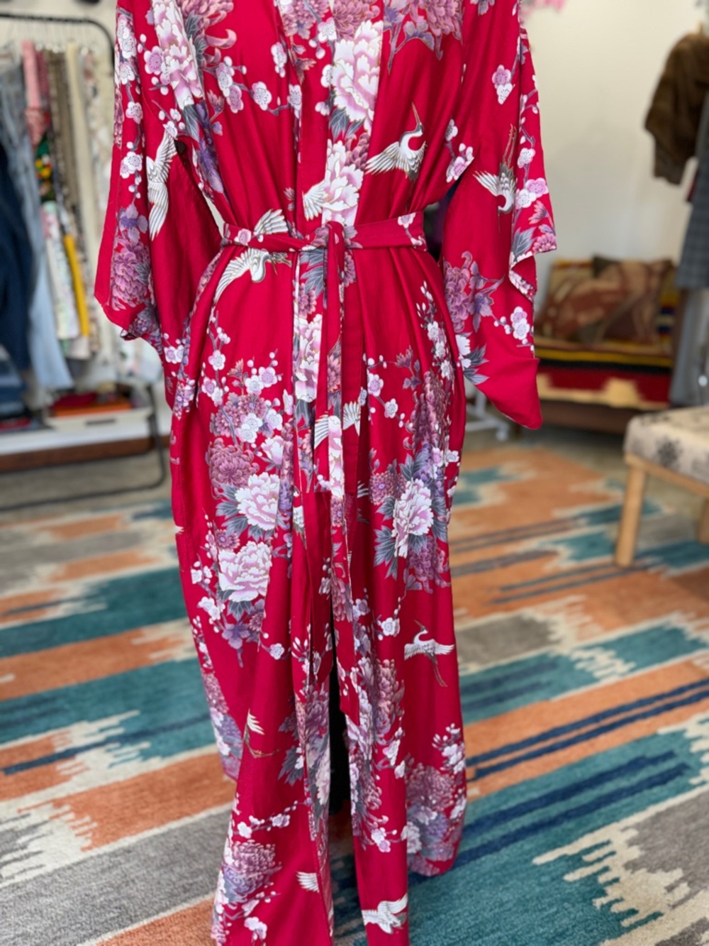 Vintage Pink Floral Cotton Kimono Robe Made in Japan - Picture 3 of 10